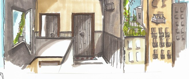 A page of Olof and his world Black ink and markers